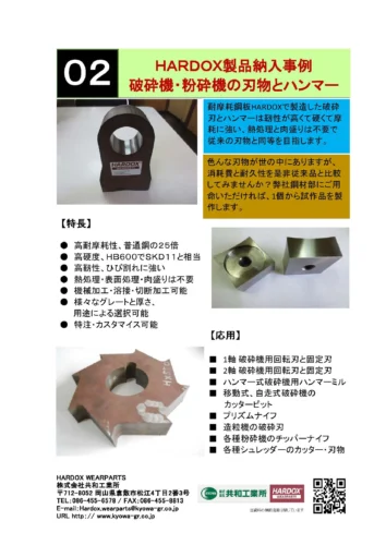 HARDOX製品納入事例 破砕機・粉砕機の刃物とハンマー