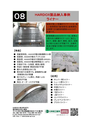 HARDOX製品納入事例 ライナー