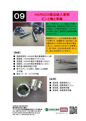 HARDOX製品納入事例 ピンと軸と車輪