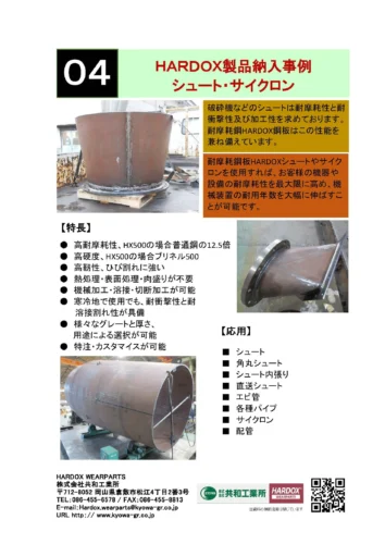 HARDOX製品納入事例 シュート・サイクロン