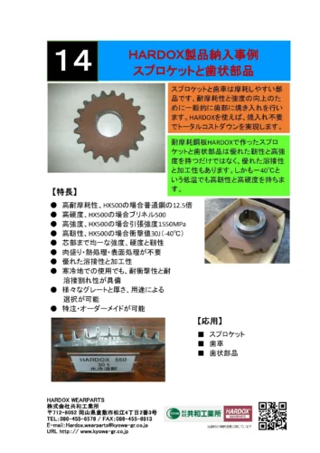 HARDOX製品納入事例 スプロケットと歯状部品